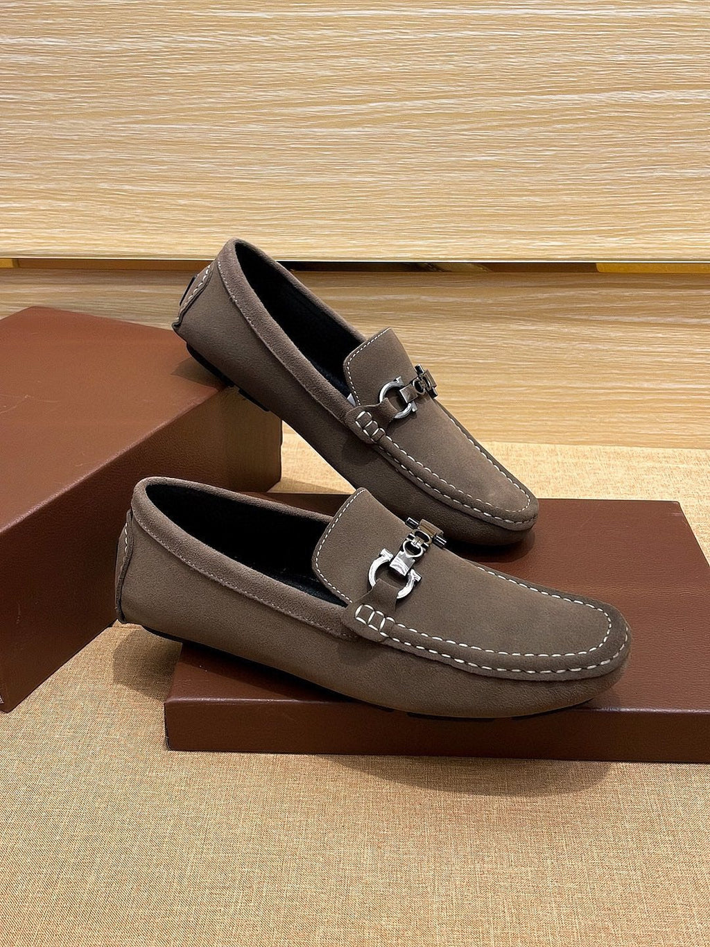 Ferragamo Taupe Bit Loafers — hero