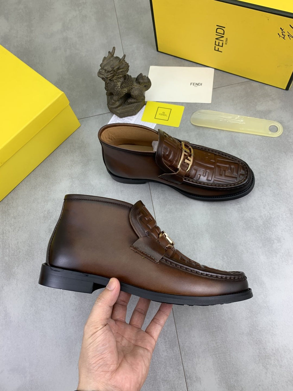 Fendi Embossed Metal-Hardware Slip-On Boots — side