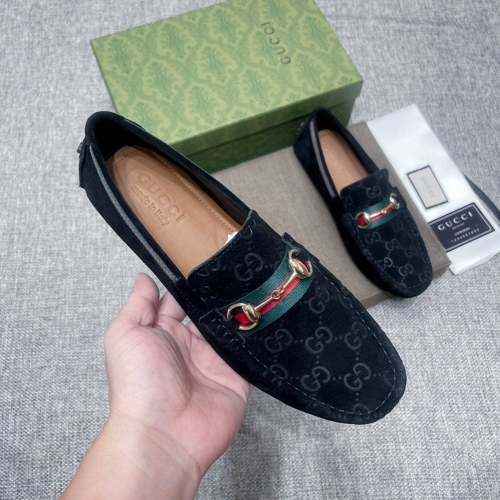 Gucci GG-Pattern Horsebit-Style Loafers — model