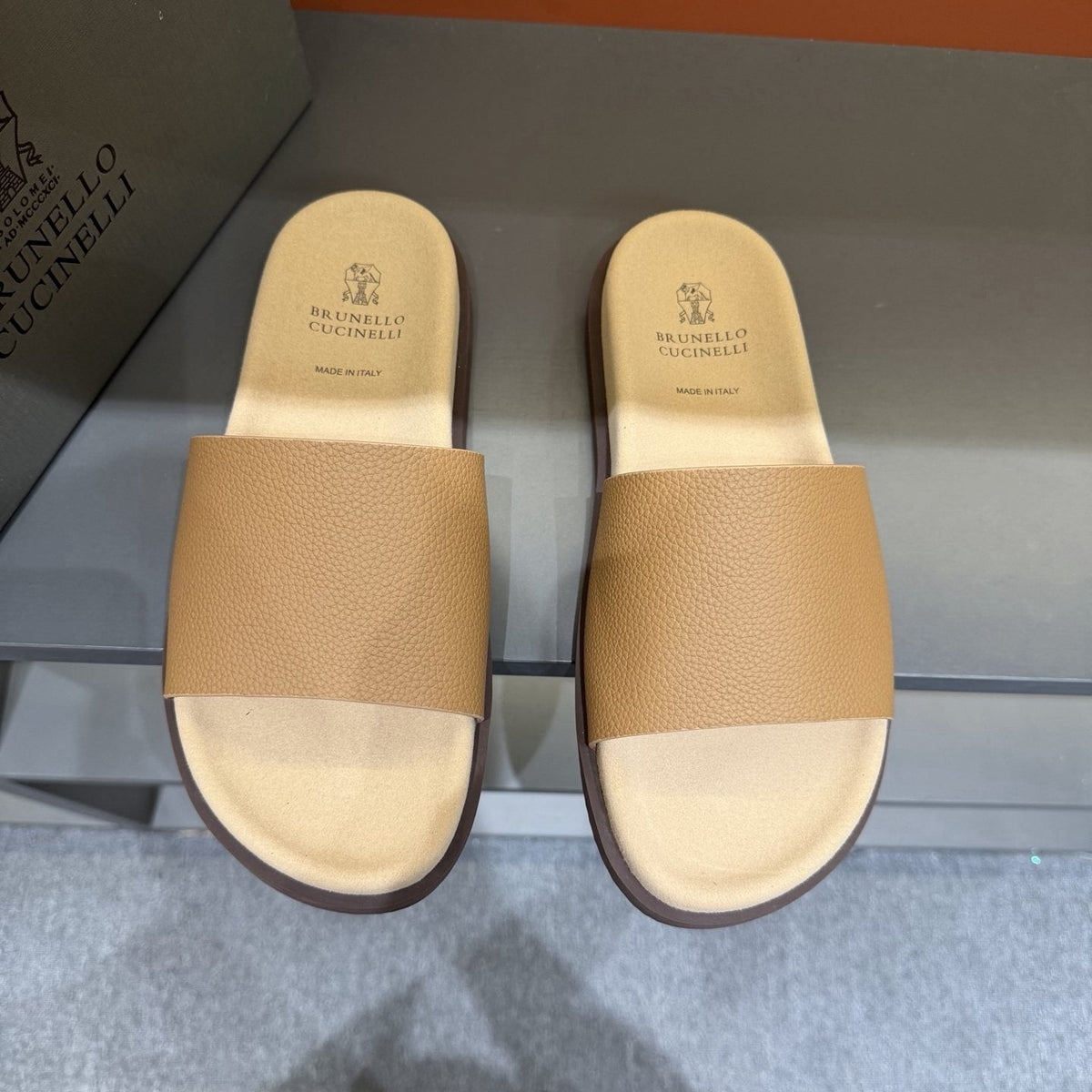 Brunello Cucinelli Wide-Strap Slide Sandals — hero