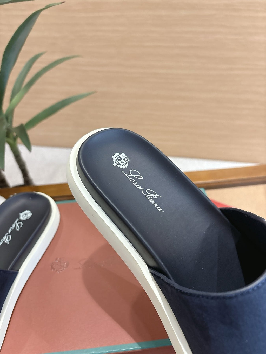 Loro Piana Wide-Strap Slide Sandals — detail