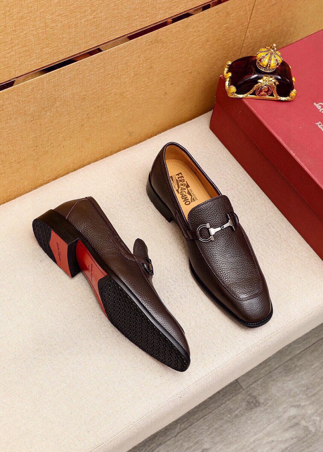 Ferragamo Textured Leather Bit Loafers — side