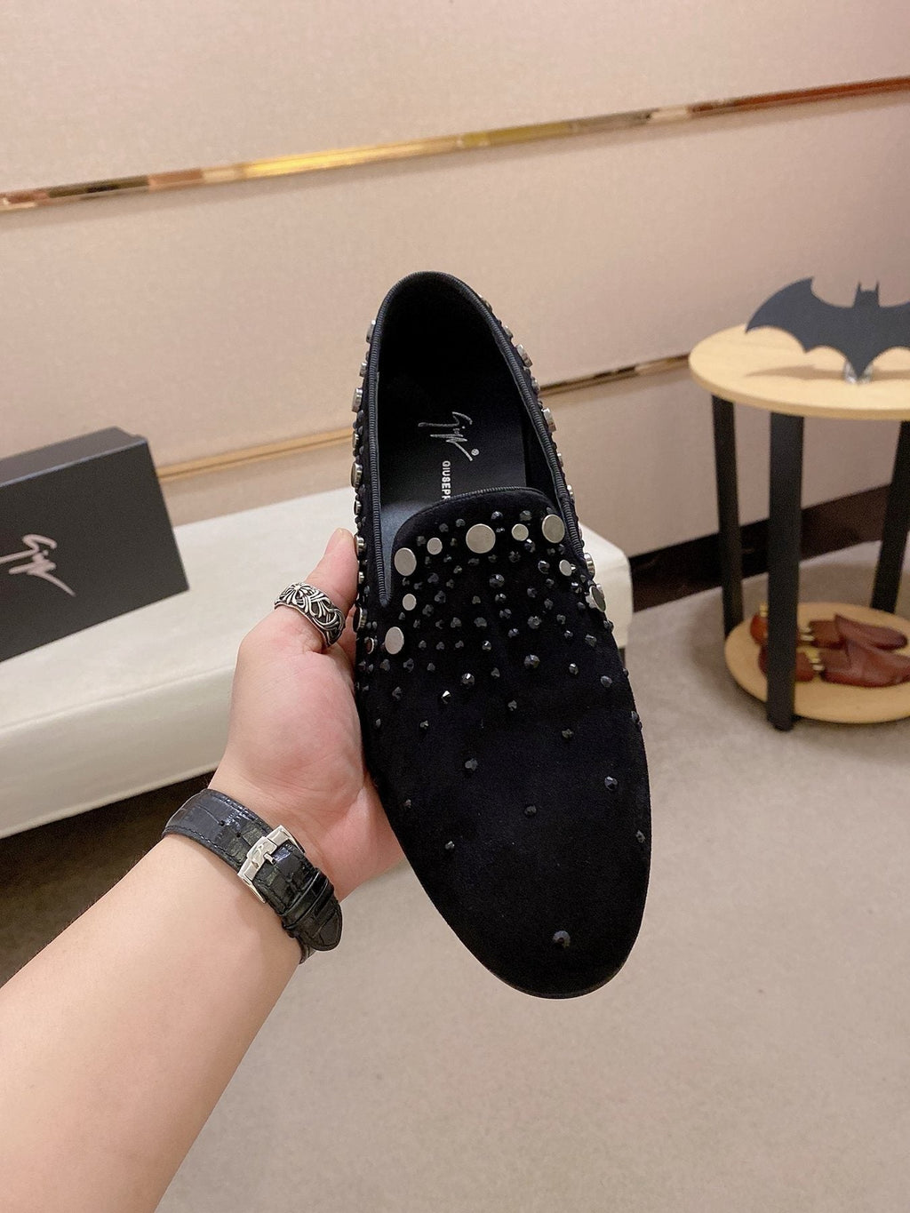 Giuseppe Zanotti Black Studded Slip-On Shoes — front