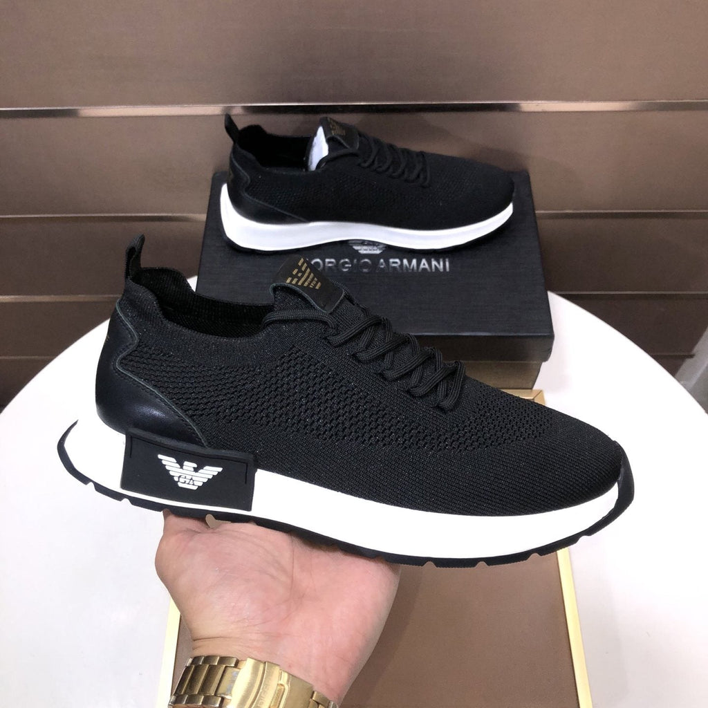 Giorgio Armani Knit Lace-Up Sneakers — side