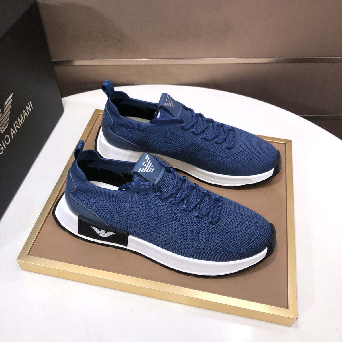 Giorgio Armani Knit Lace-Up Sneakers — front