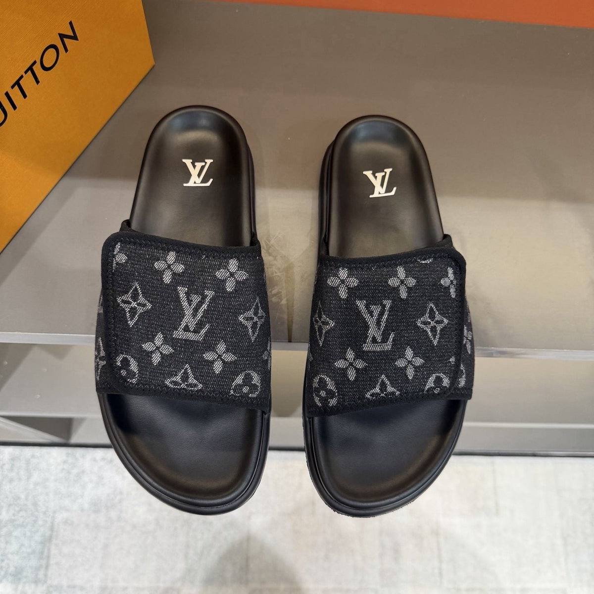 Louis Vuitton Monogram Strap Slide Sandals — front