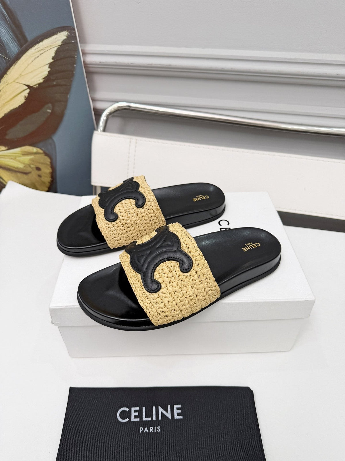 Celine Woven Emblem Slide Sandals — hero
