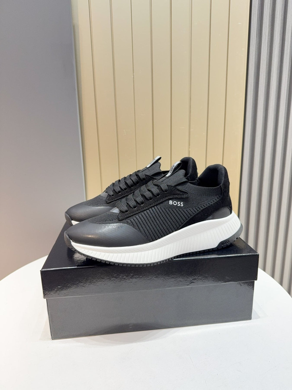 BOSS Knit Lace-Up Sneakers — side