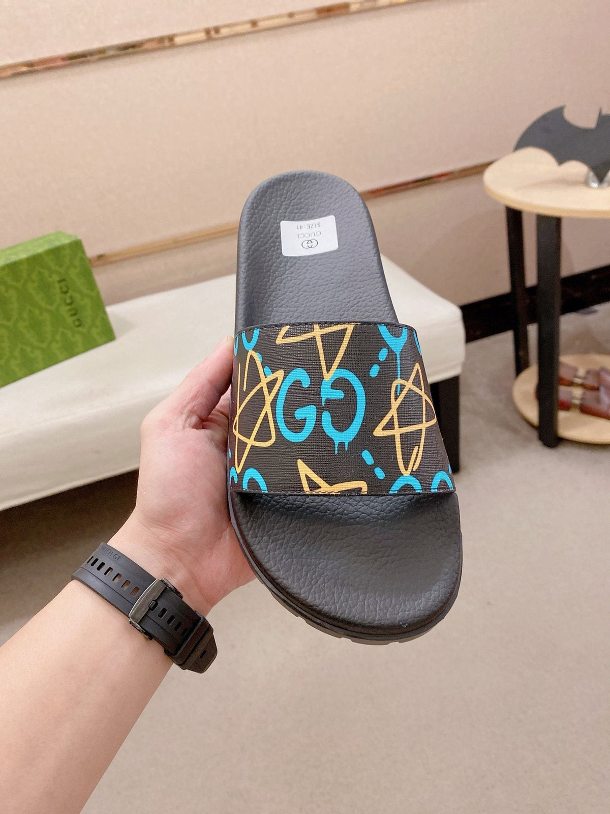 Gucci Graphic Strap Slide Sandals — front