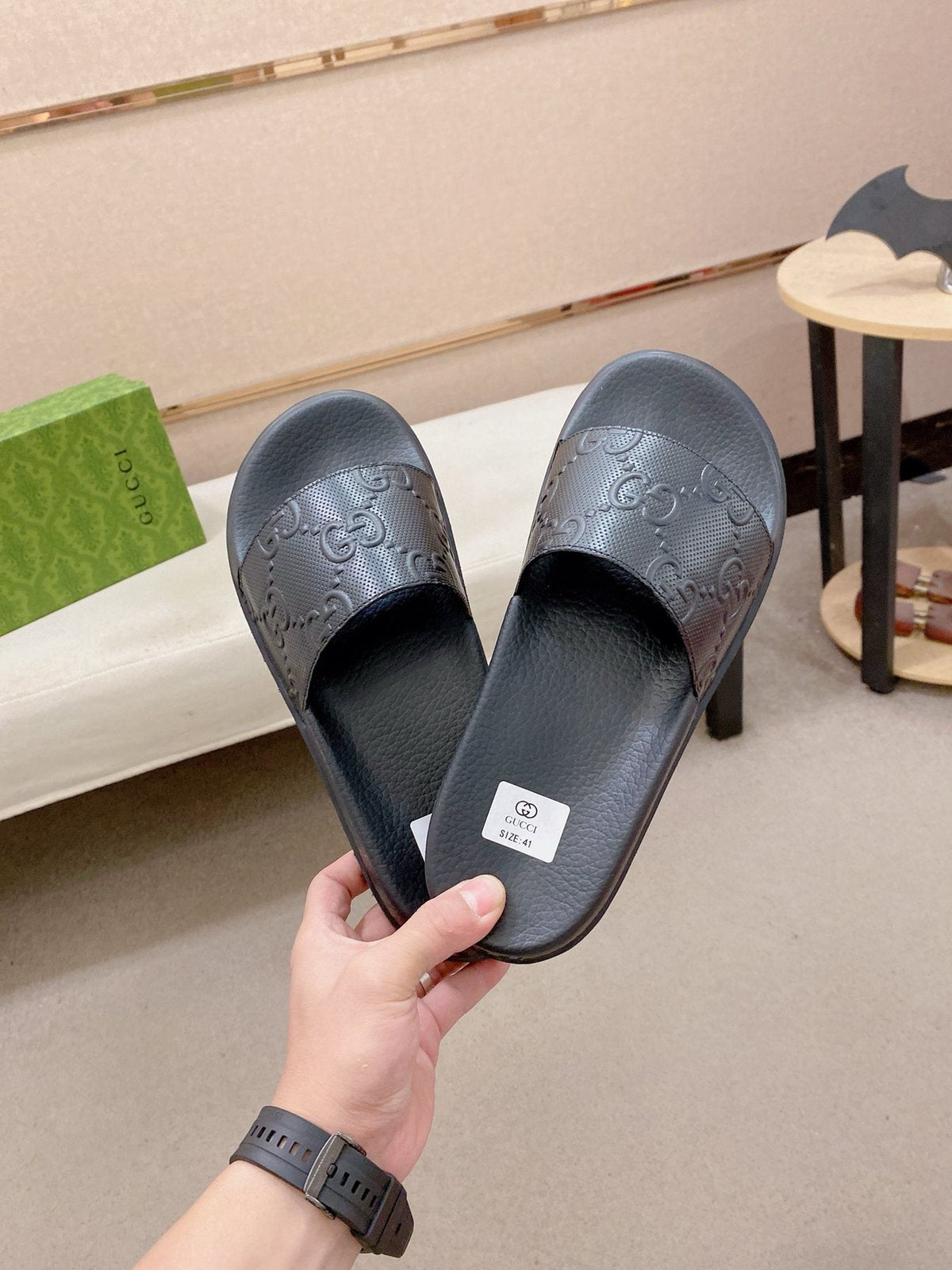 Gucci Graphic Strap Slide Sandals — front