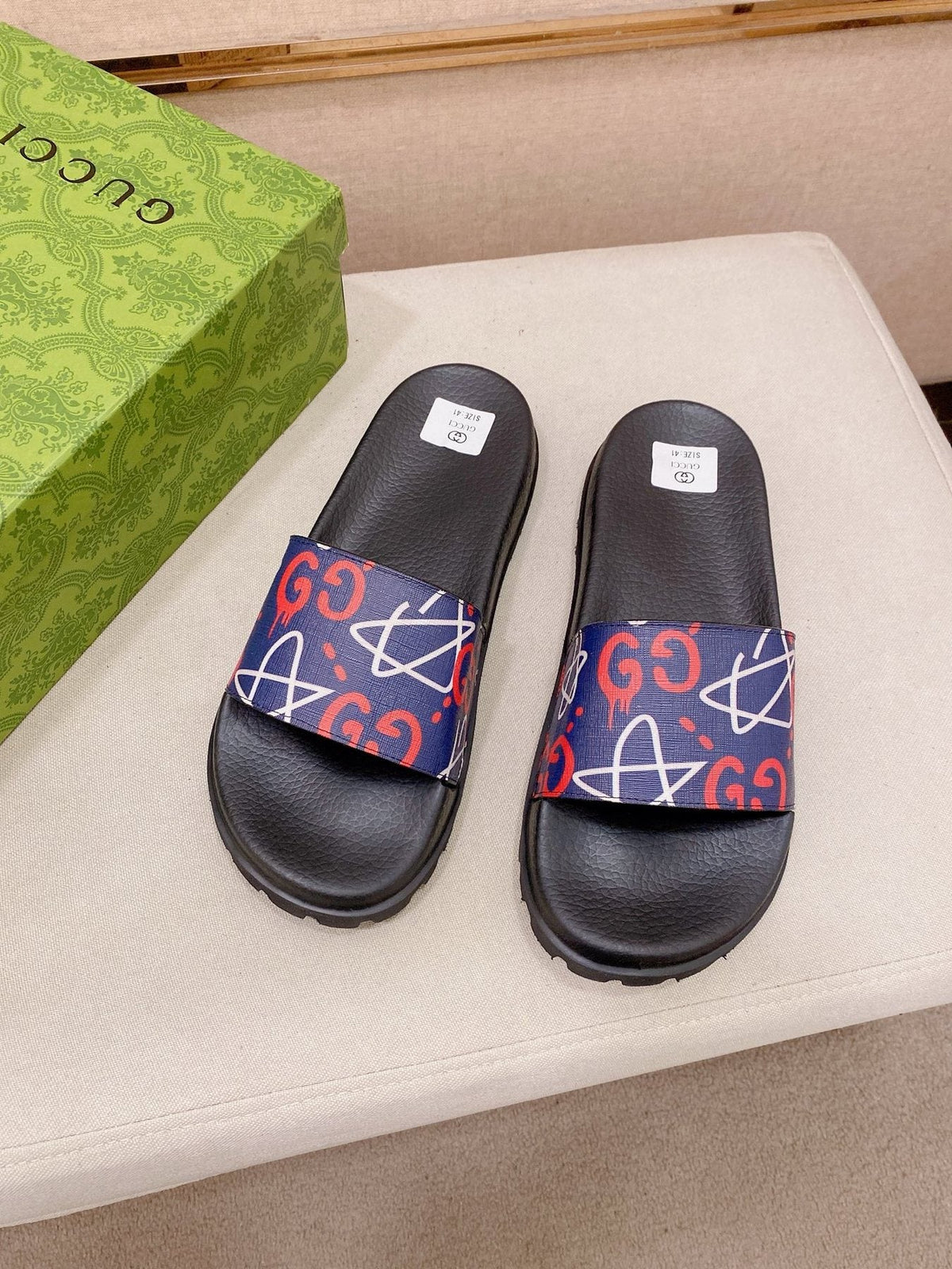 Gucci Graphic Strap Slide Sandals — front