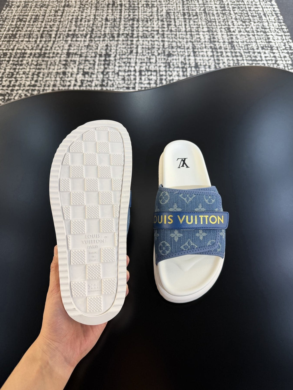 Louis Vuitton Patterned Strap Slide Sandals — side