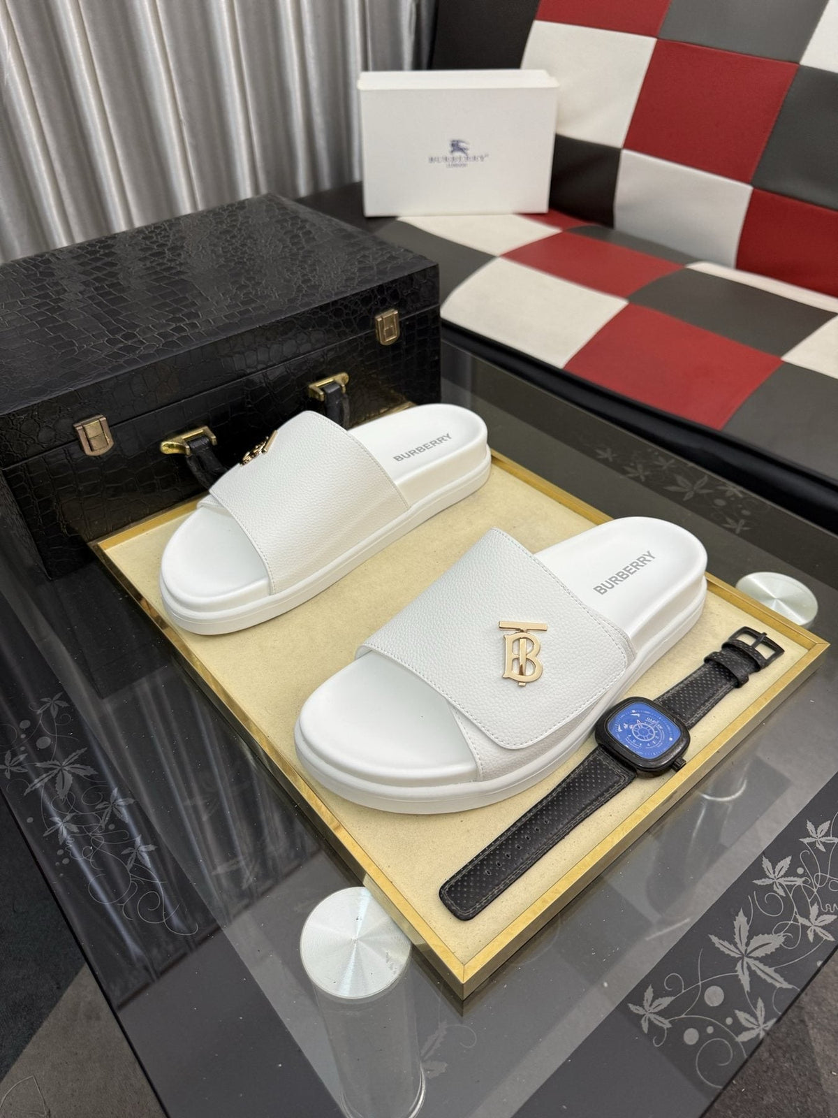 Burberry Monogram Slide Sandals — front