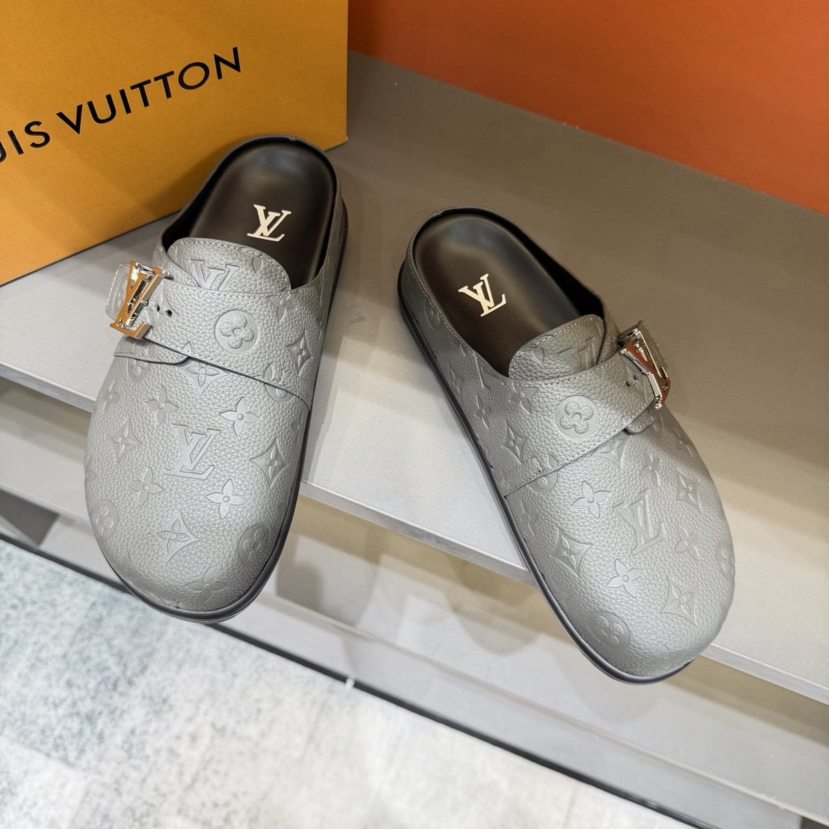 Louis Vuitton Monogram Buckle Slide Sandals — front