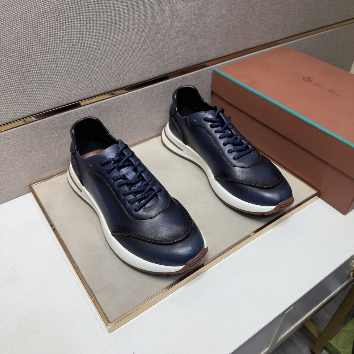 Loro Piana Black Leather Casual Sneakers — front