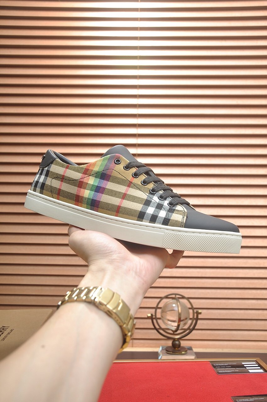 Burberry Beige Check Low-Top Sneakers — side