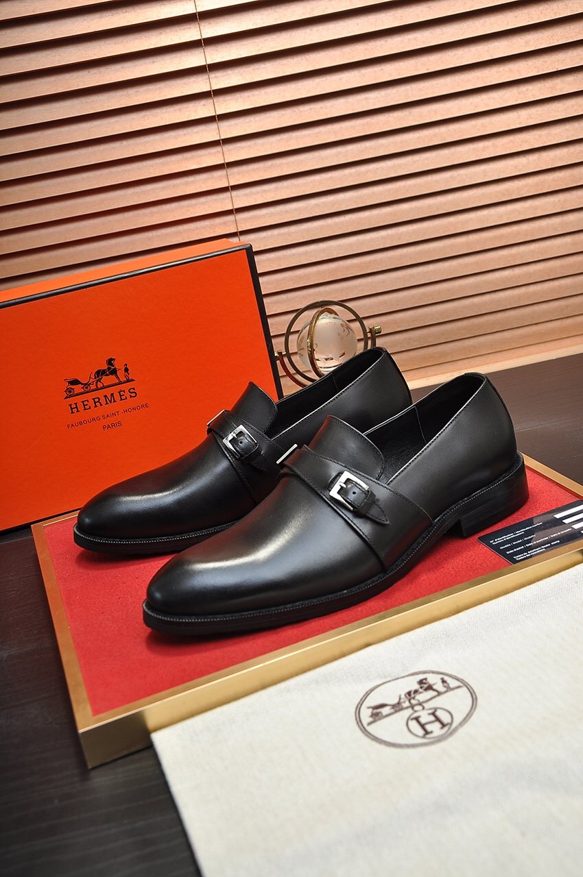 Hermès Black Buckle Loafers — front