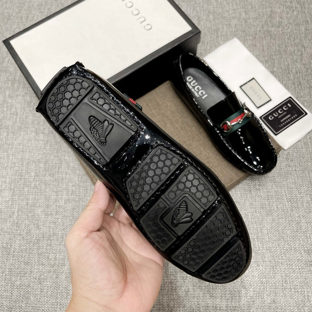 Gucci Black Web Stripe Loafers — detail