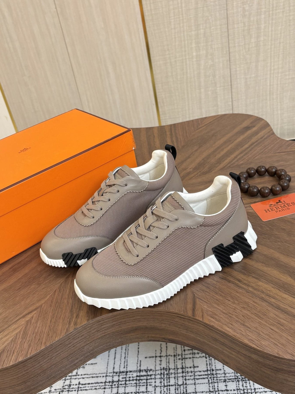 Hermes Black Ribbed Sole Sneakers — side