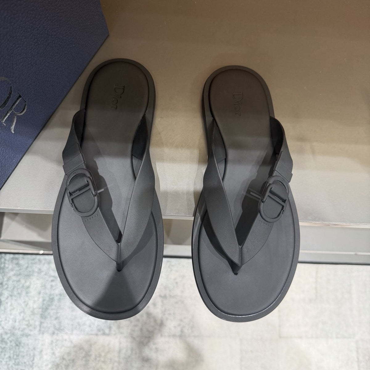 Dior Thong Sandals with Circular Strap Accent — front