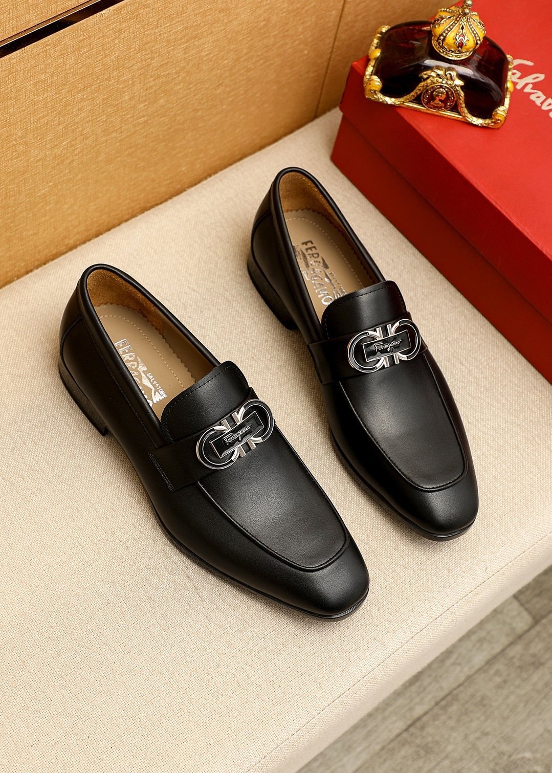 Ferragamo Black Hardware Loafers — hero