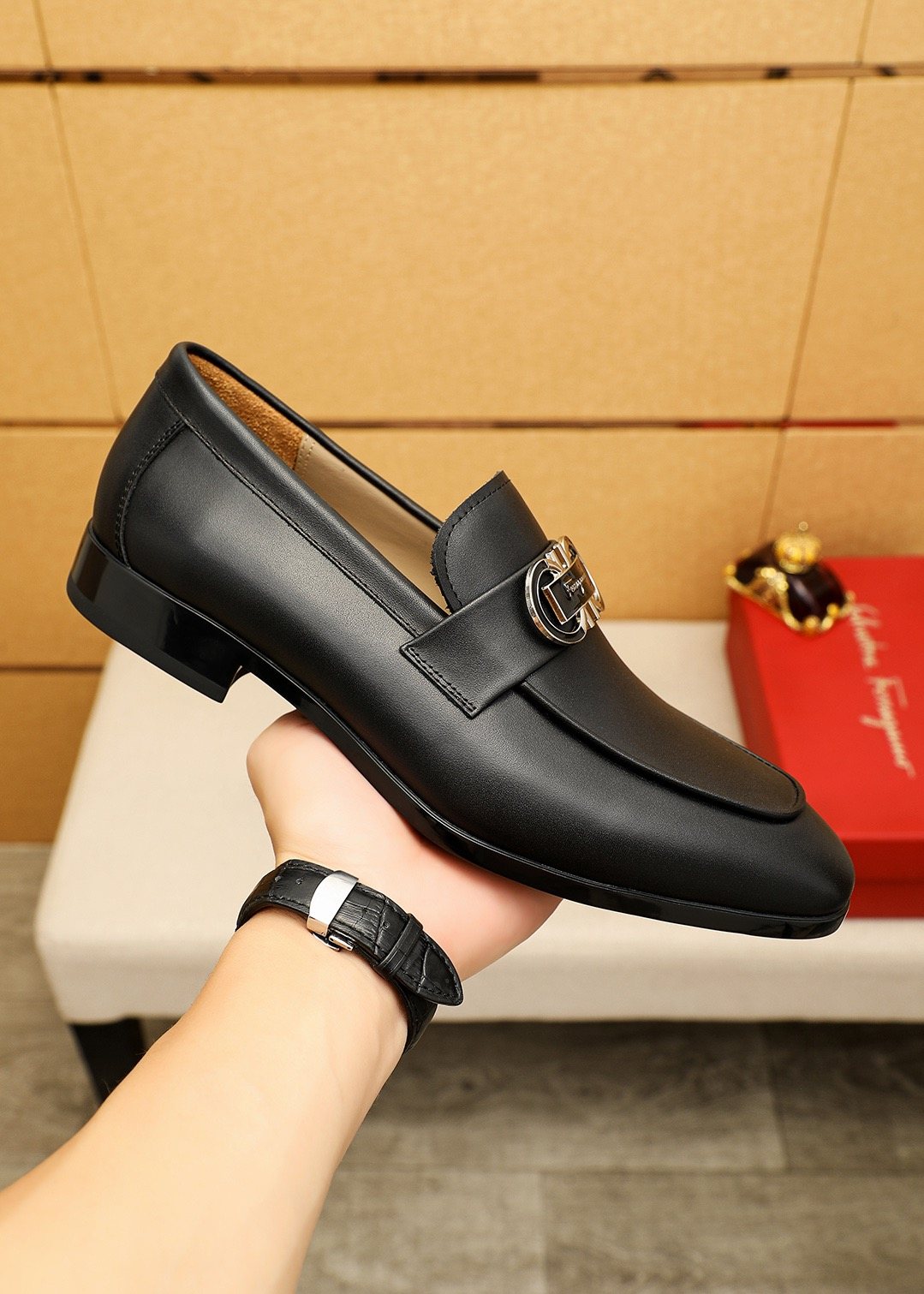 Ferragamo Black Hardware Loafers — model