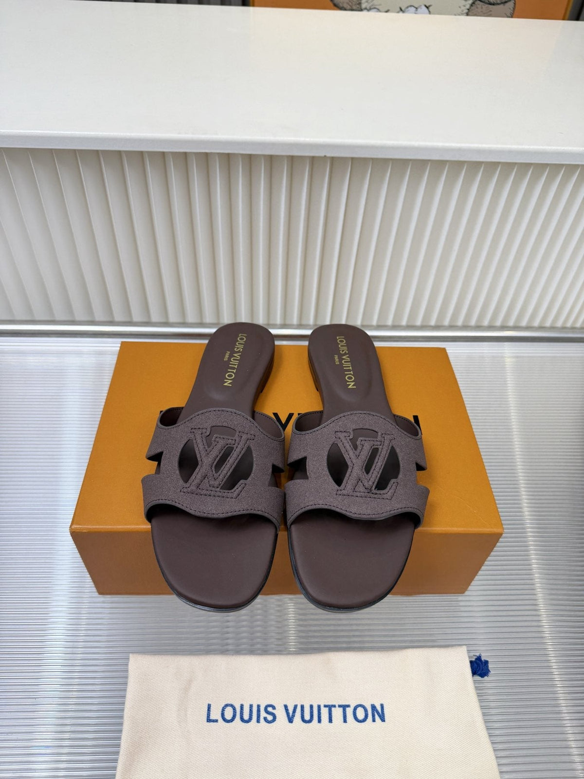 Louis Vuitton Cutout Logo Slide Sandals — front