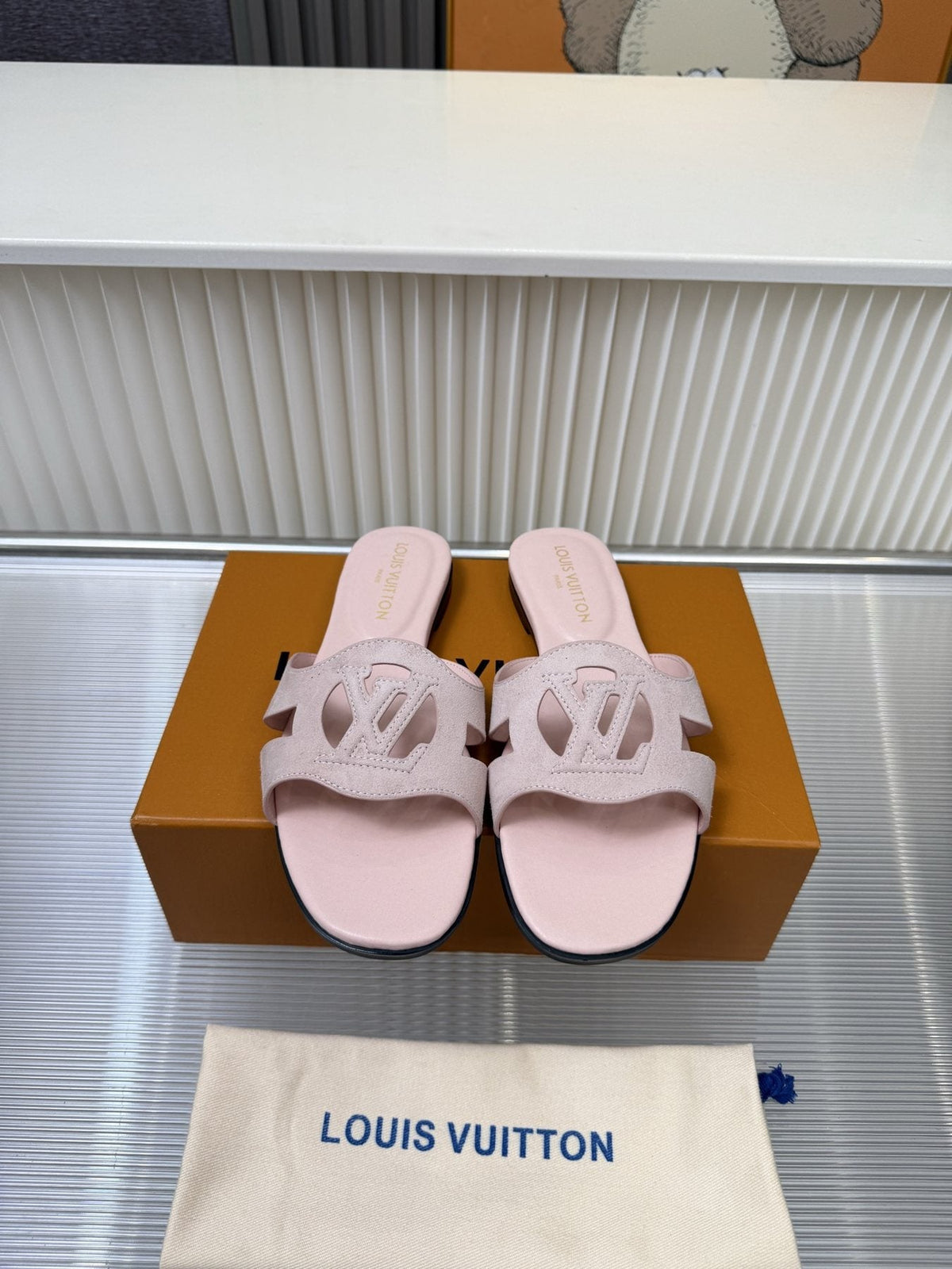 Louis Vuitton Cutout Logo Slide Sandals — front