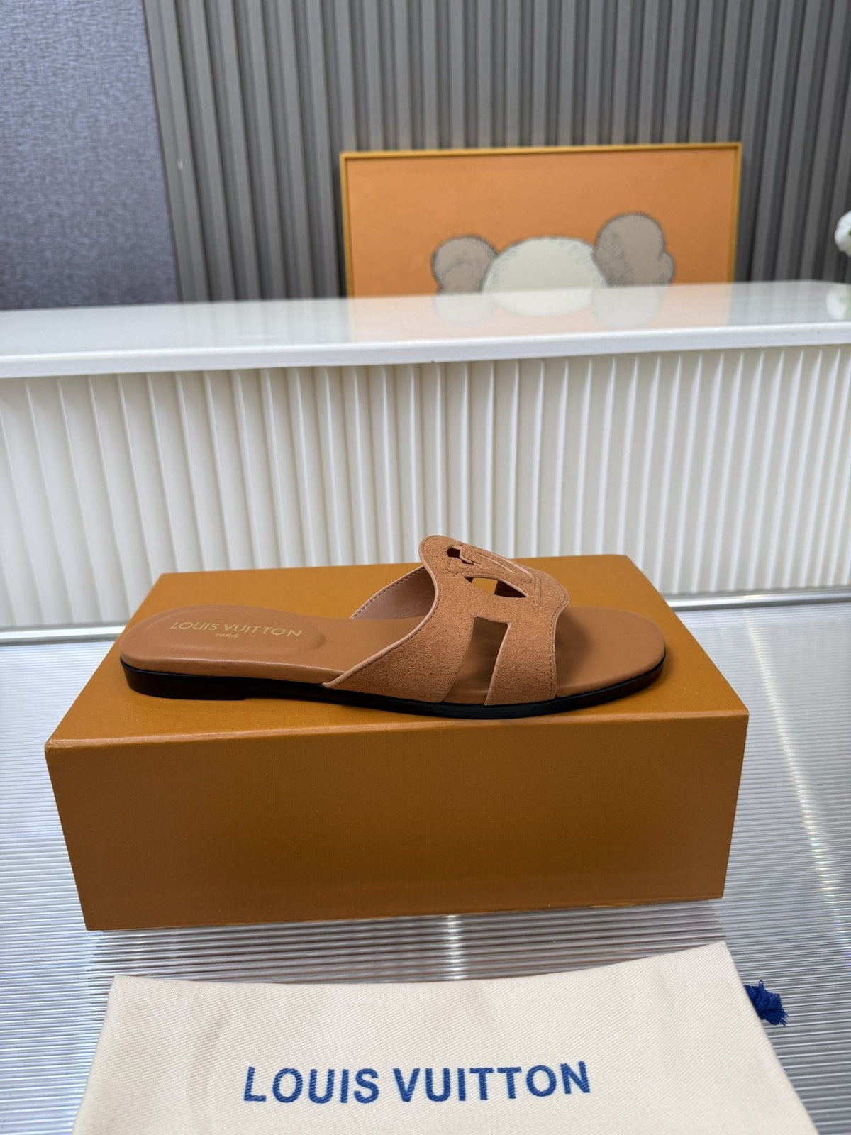 Louis Vuitton Cutout Logo Slide Sandals — front