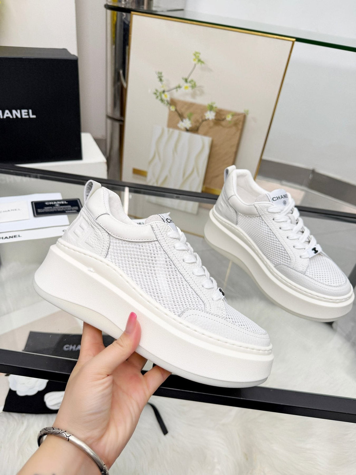 CHANEL White Platform Low-Top Sneakers — model