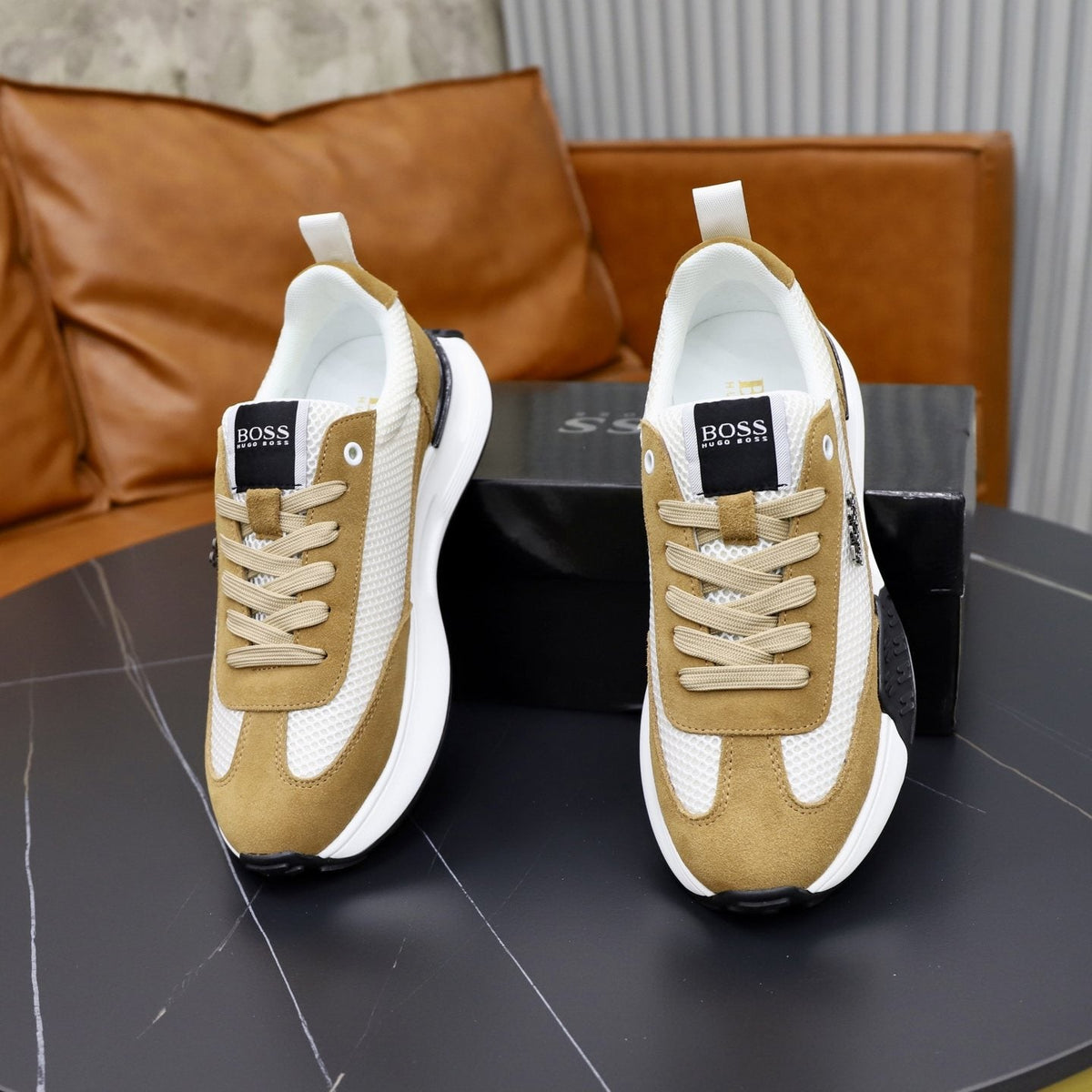 BOSS Knit-Panel Low-Top Sneakers — front