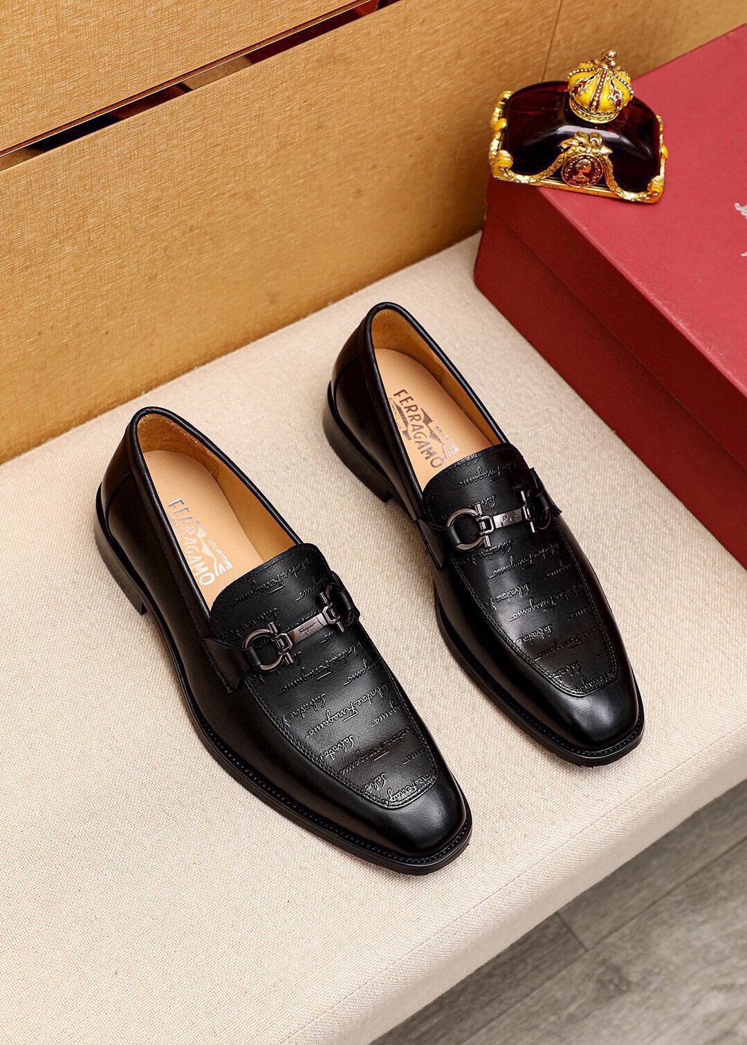 Ferragamo Textured Buckle Loafers — front