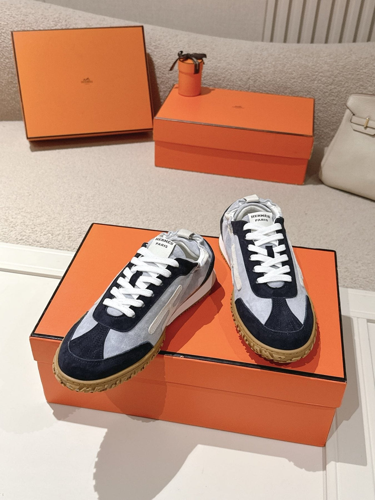 Hermès Taupe Brown H-Detail Sneakers — front