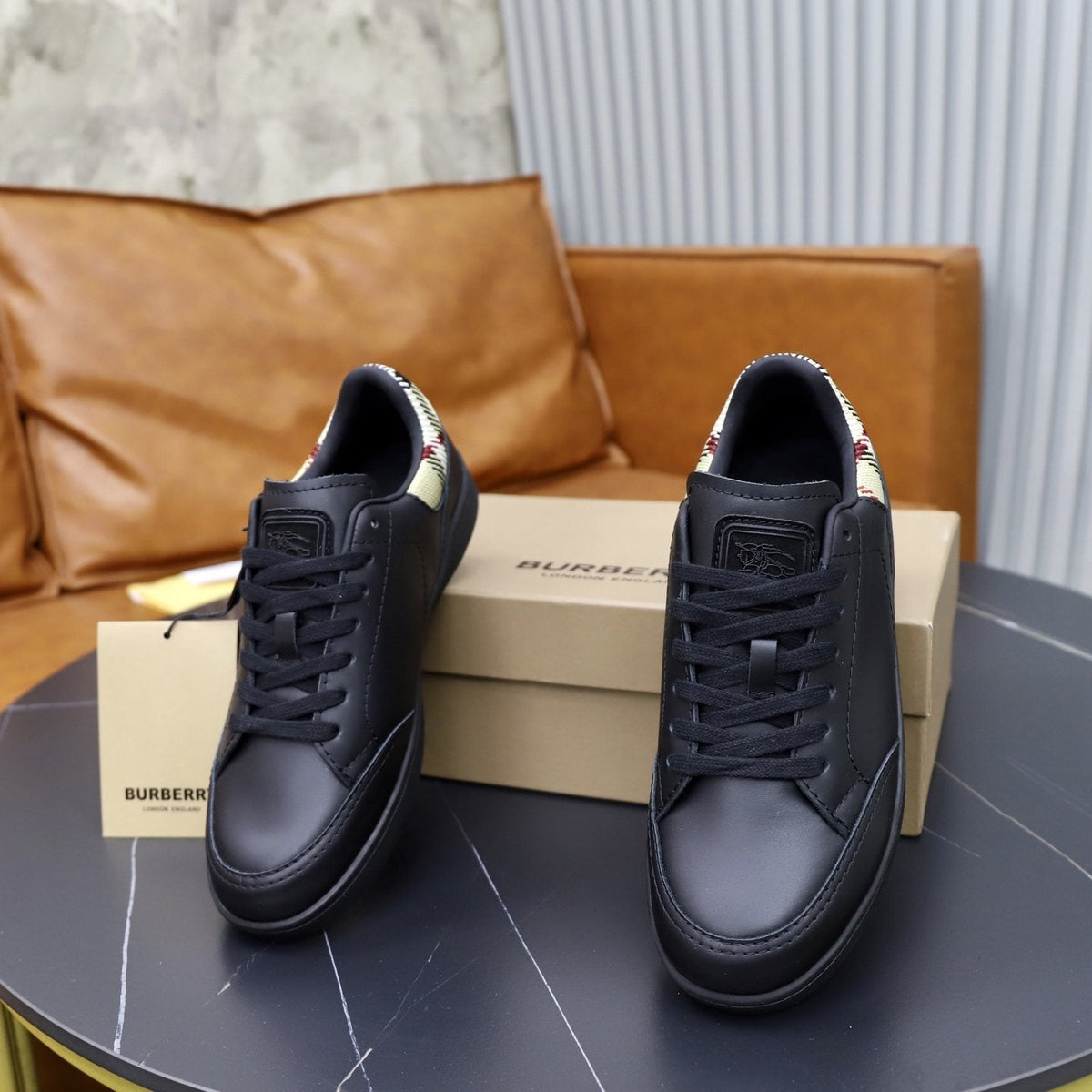 Burberry Check-Heel Low-Top Sneakers — front