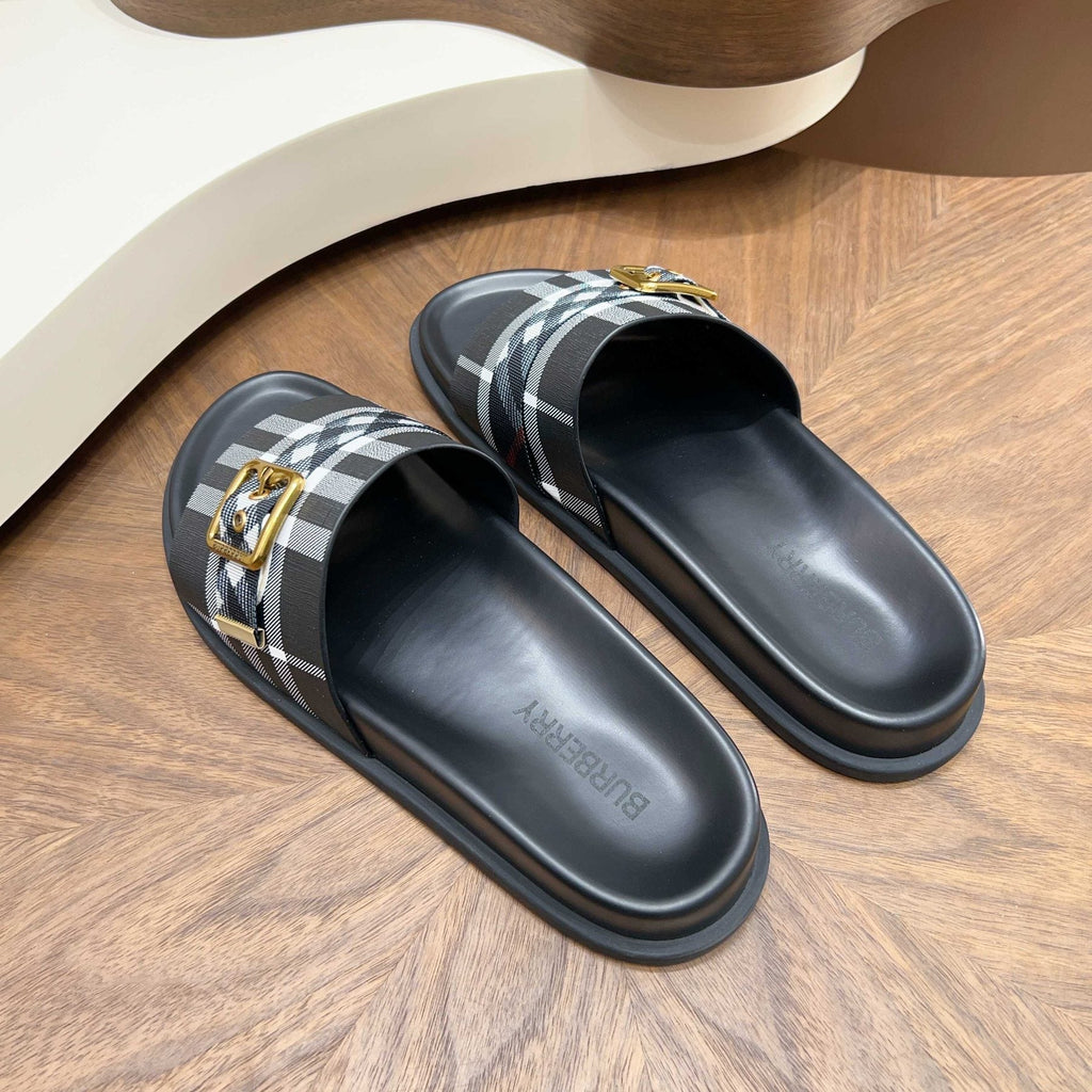 Burberry Check Cross-Strap Slide Sandals — side