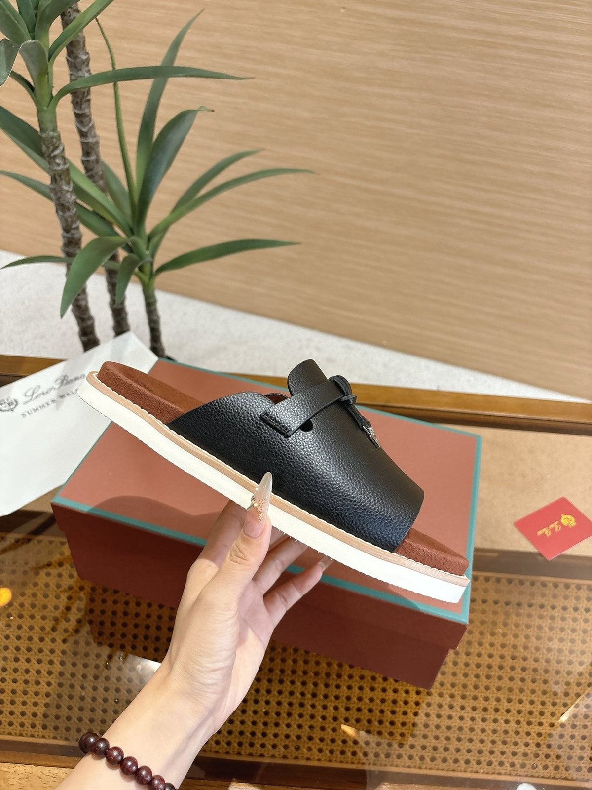 Loro Piana Textured Leather Mule Sandals — side