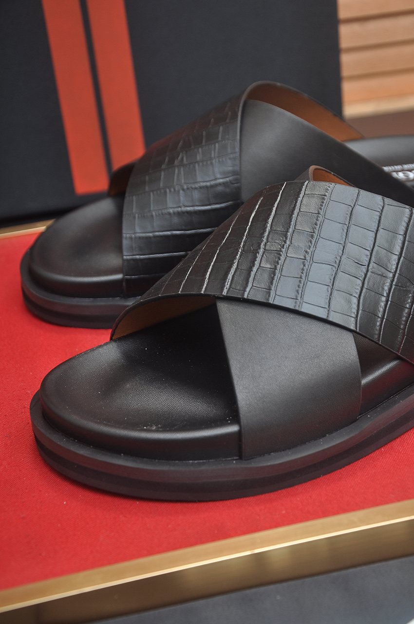 Zegna Cross-Strap Slide Sandals — detail