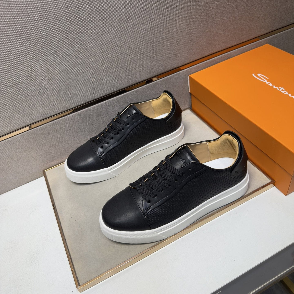 Santoni Navy Blue Low-Top Sneakers — front