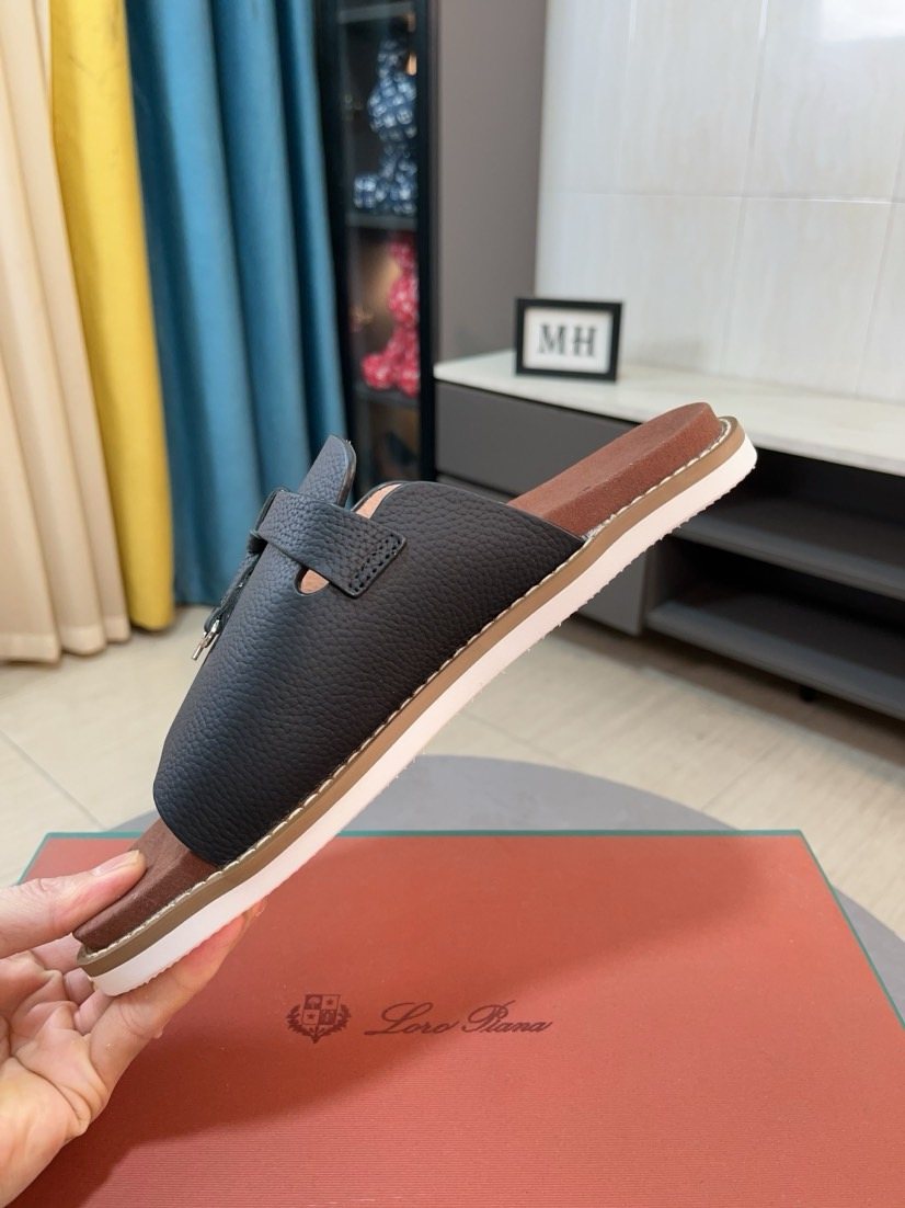 Loro Piana Textured Slide Sandals — side