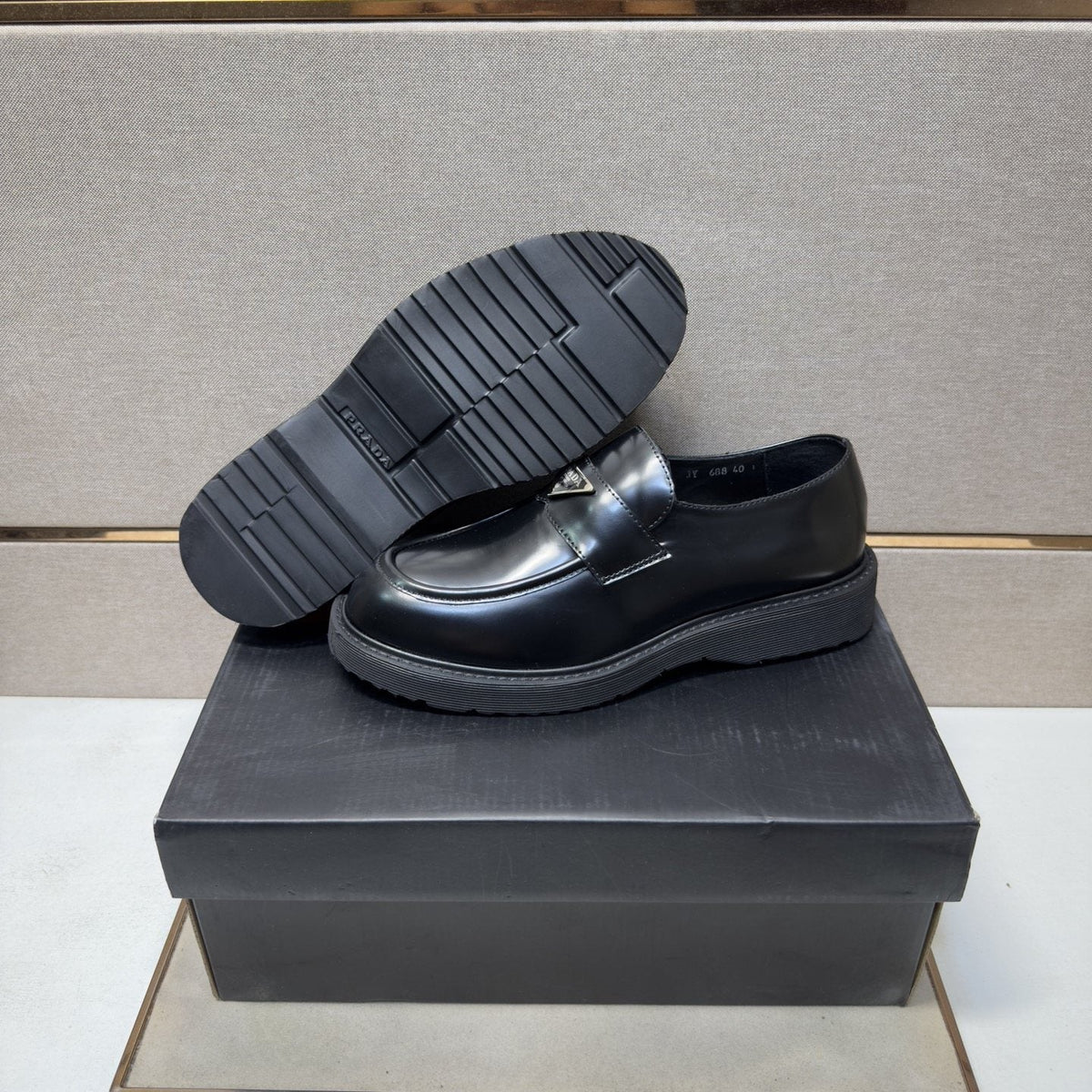 Prada Black Lug Sole Slip-On Shoes — detail