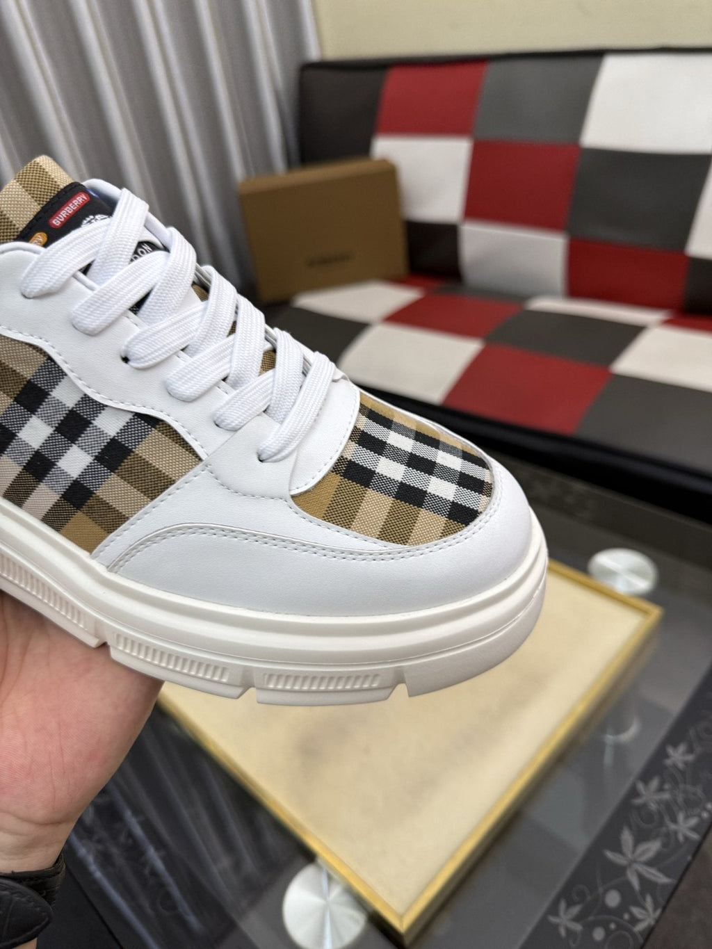 Burberry Plaid Panel Sneakers — detail