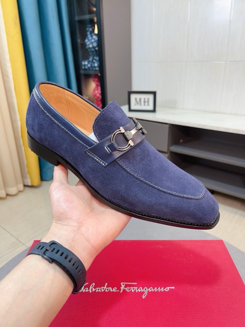 Ferragamo Blue Bit Loafers — side