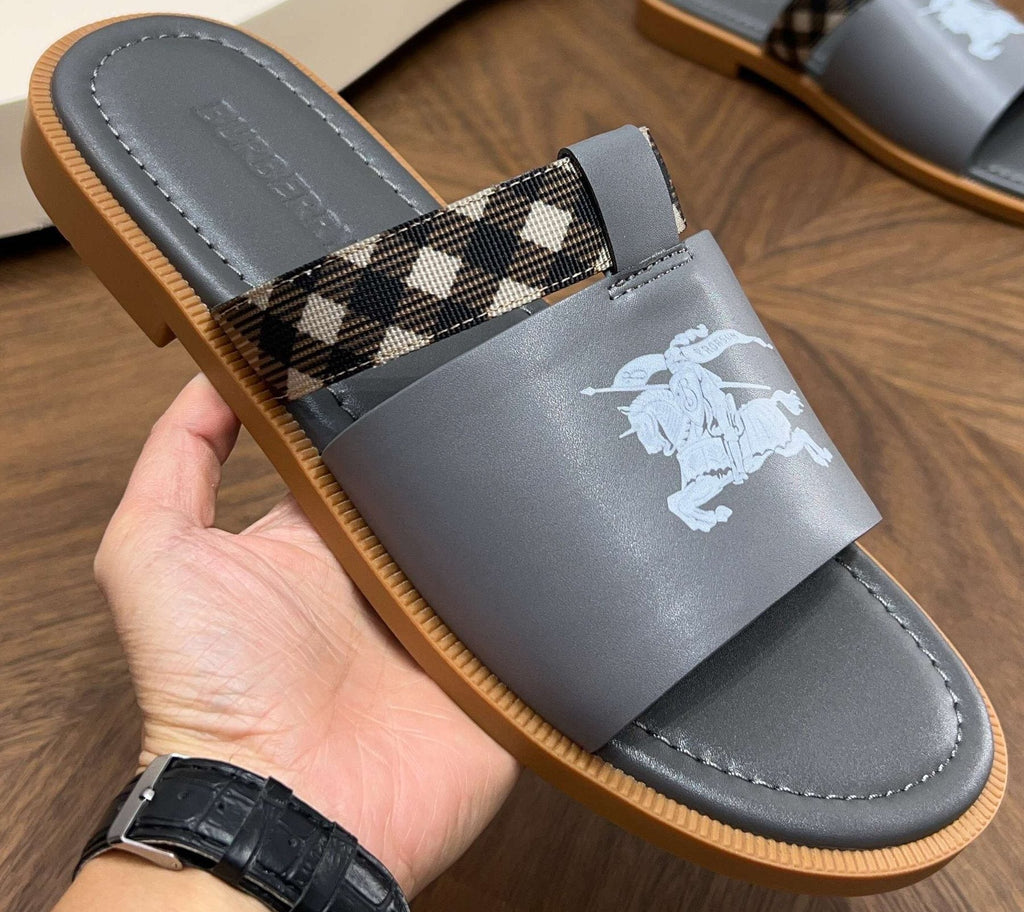 Burberry Checked Accent Slide Sandals — front
