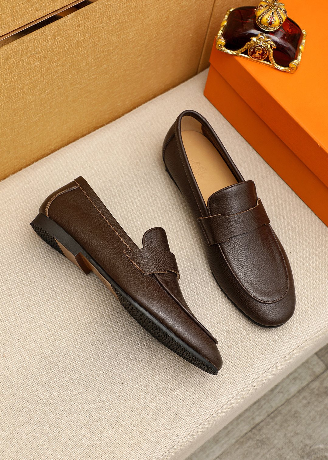 Hermès Pebbled Leather Loafers — side