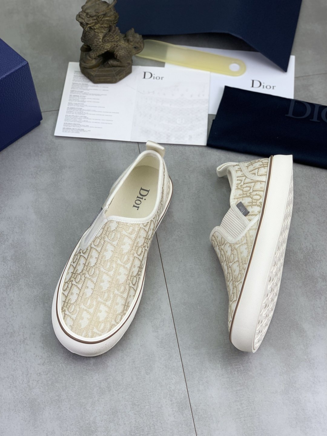 微商相册测试鞋子-Dior Cream Beige Patterned Slip-On Sneakers — side