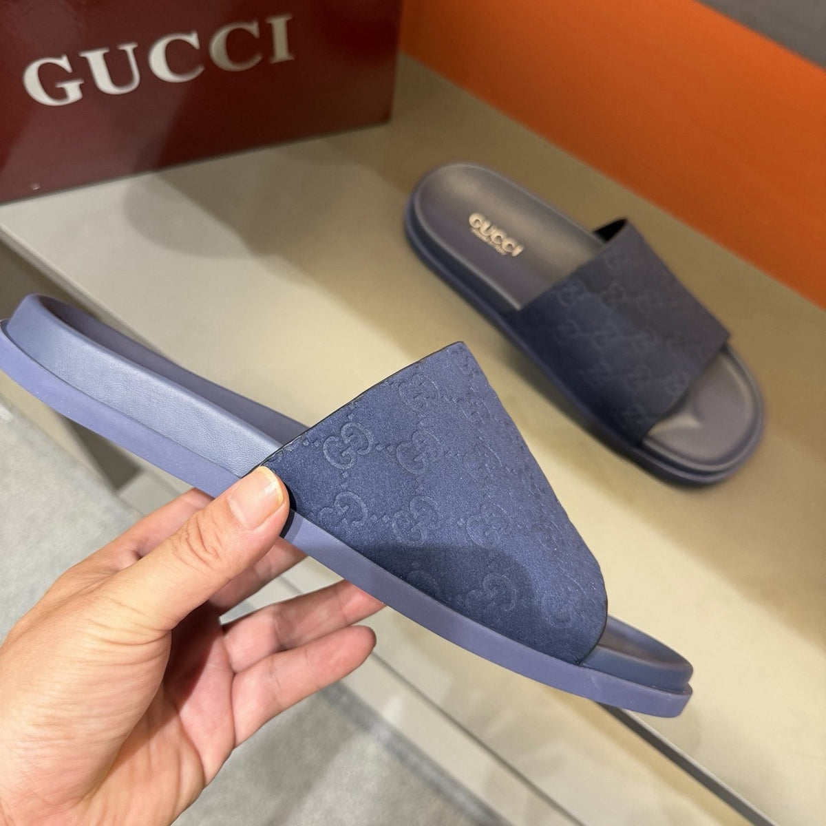 Gucci Embossed Strap Slide Sandals — side