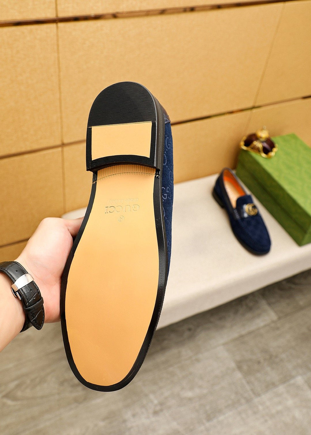 GUCCI Monogram Logo-Hardware Loafers — detail