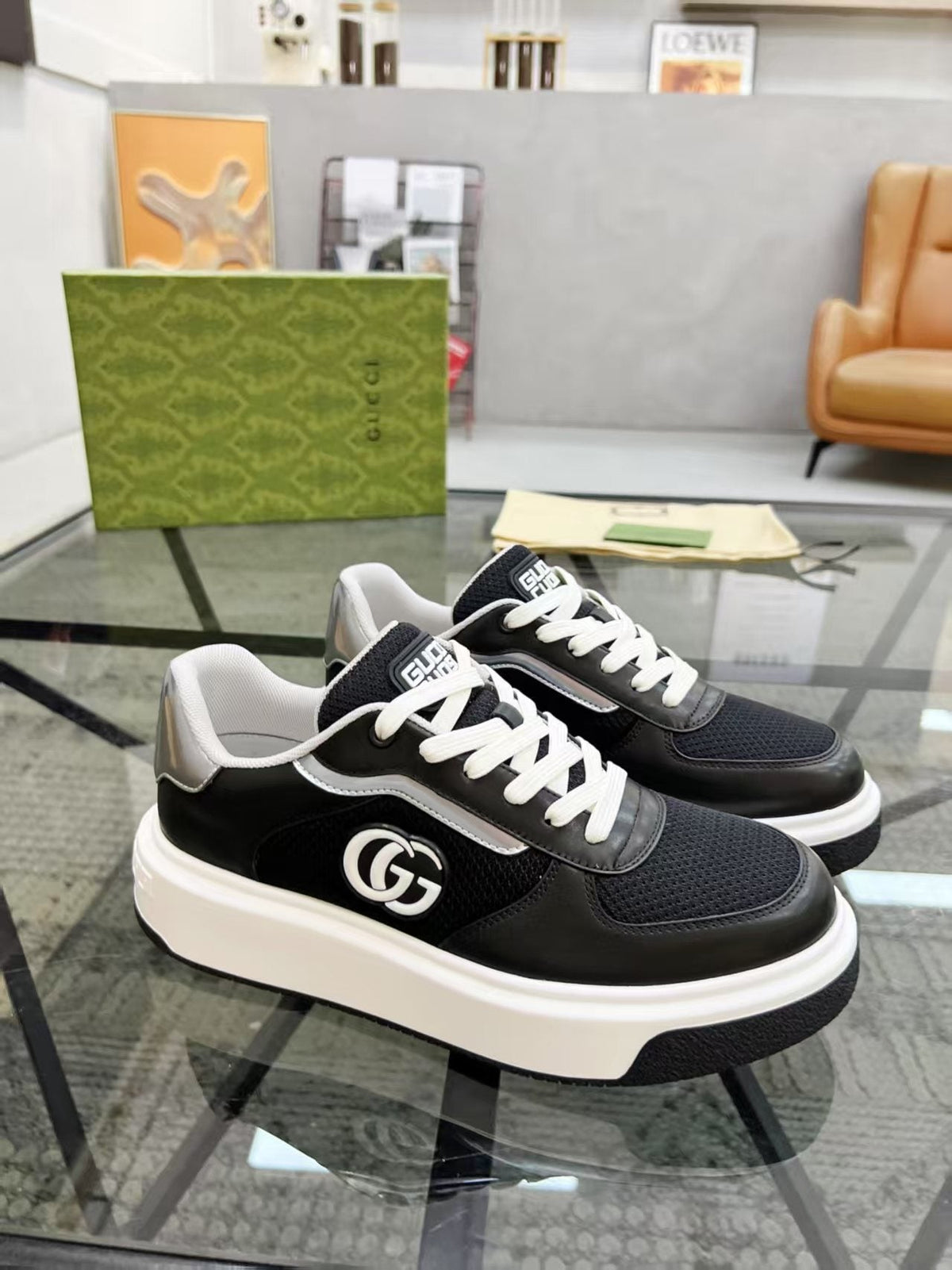 Gucci Black and White Low-Top Sneakers — side