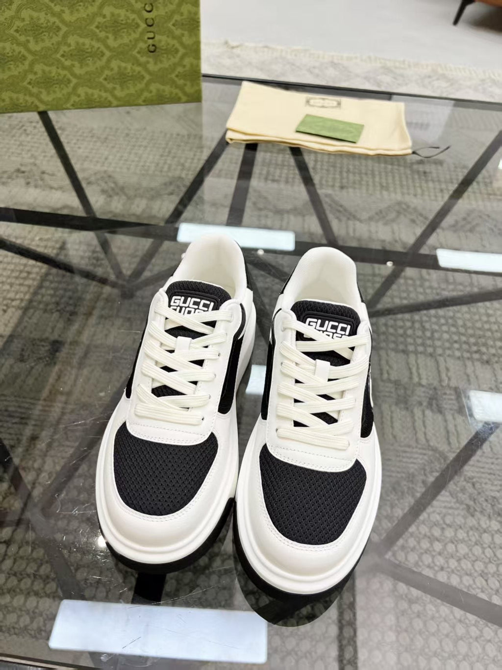 Gucci Black and White Low-Top Sneakers — front