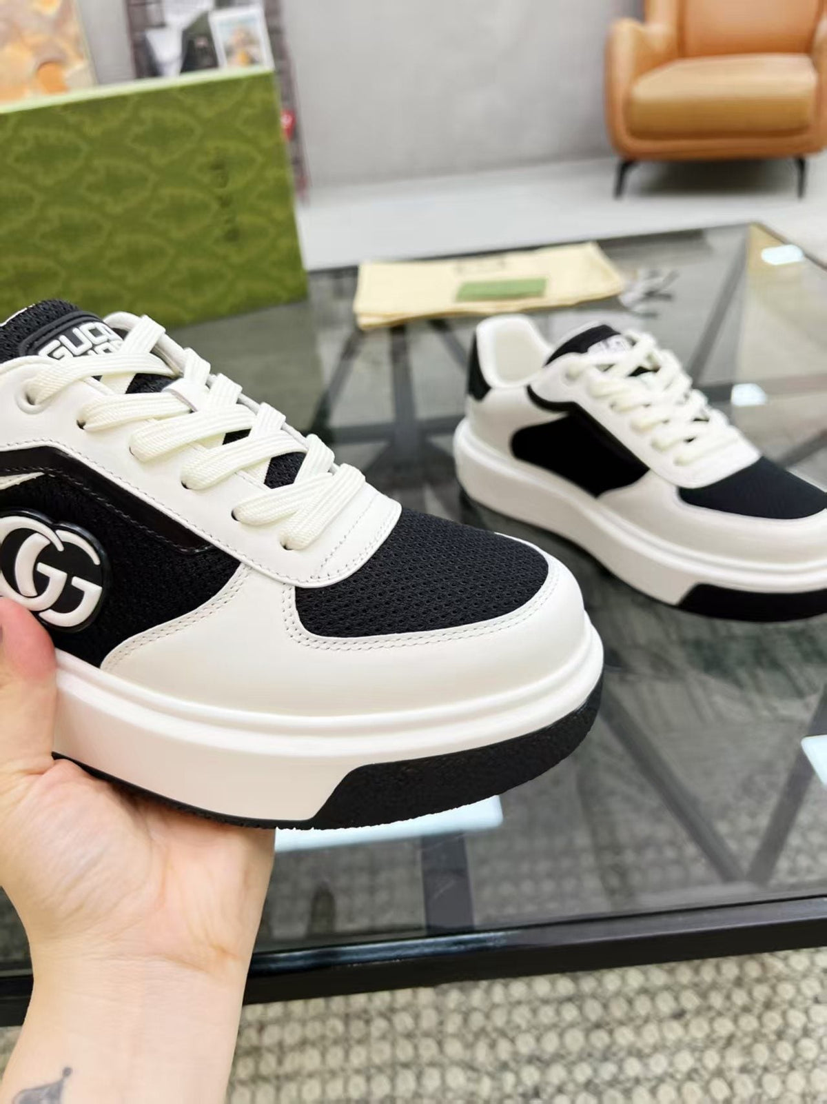 Gucci Black and White Low-Top Sneakers — front